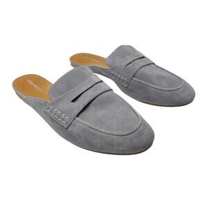 Lisa Vicky Enrich Gray Suede Flat Penny Loafer Mules Size 10 Preppy Old MOney